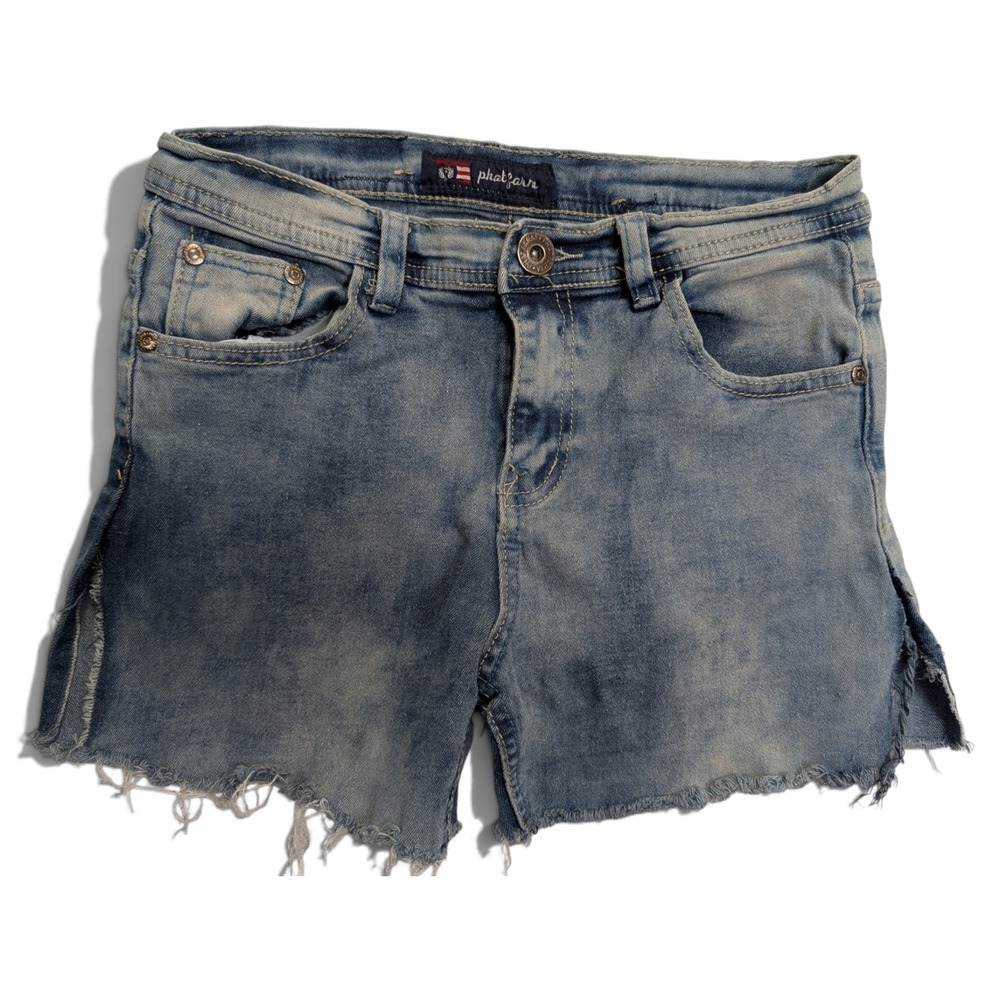 Phat Farm Girls Denim Shorts 14 Skinny Fit Raw Hem Light Wash Blue